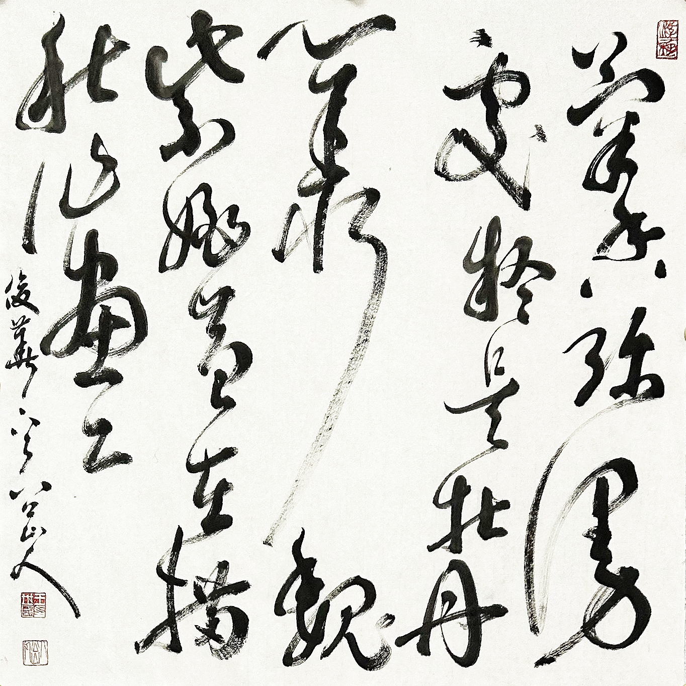 四尺半开狂草《杨俊华·咏菊》:“菊香弥漫处,疑是牡丹丛。魏紫姚黄在,描秋作画工。”