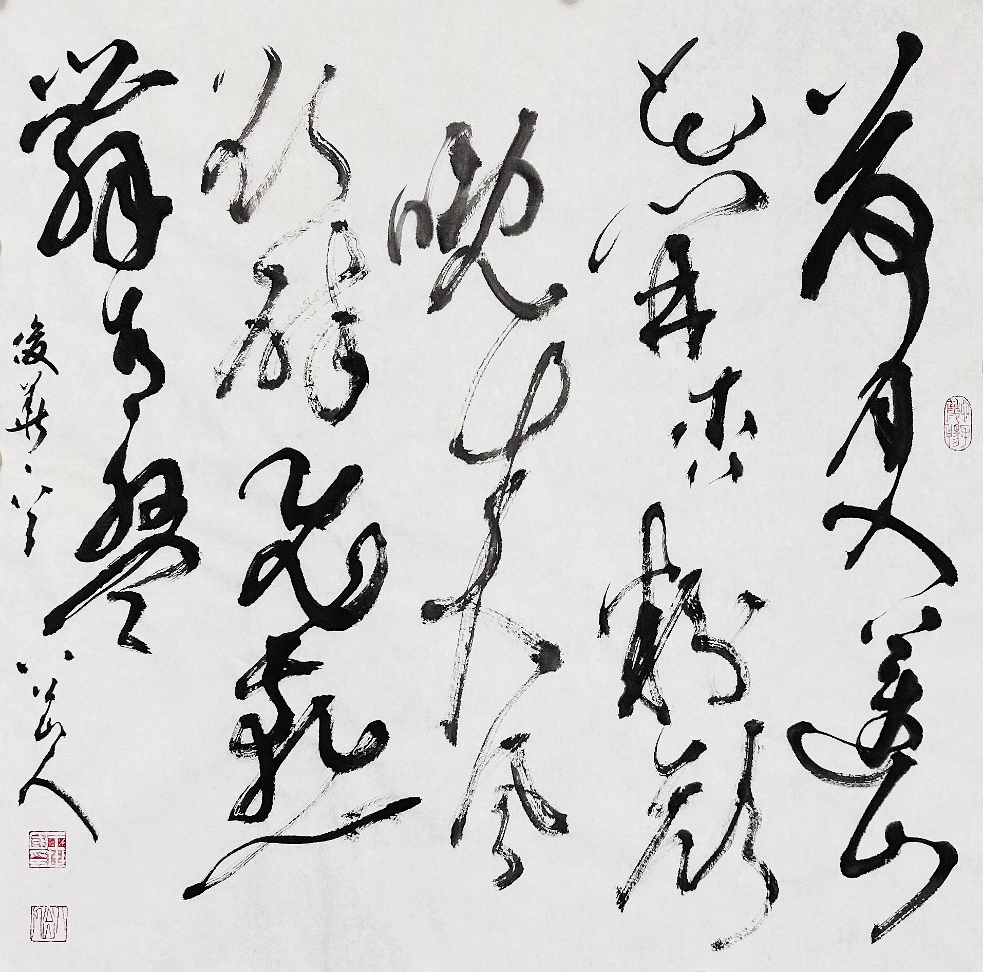四尺半开大草《杨俊华·访广州莲花山》:“荷月入莲山,花开杏粉颜。晚来风欲醉,飞燕舞青盘。”